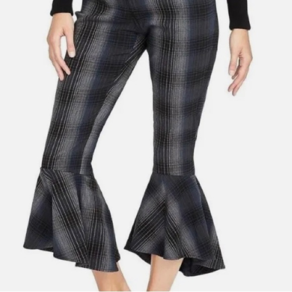 Rachel Roy Womens Brand New (Size 14 Blk,Navy, Gray Plaid Flare Leg Ruffle Bell